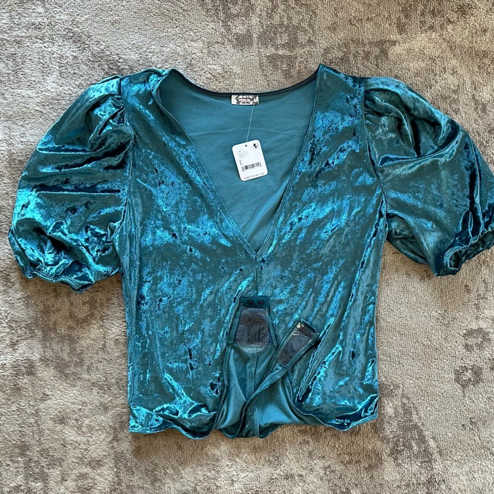Free People Blue Short Sleeve Blouse